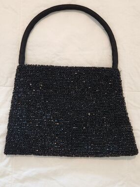 Black Beaded Handle Evening Bag